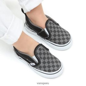 Vans Perú NBDZ461078 negro-gris | Vans Zapatos sin cordones en V con diseño de cuadros para niño pequeño (1-4 años)