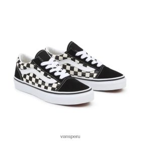 Vans Perú NBDZ461102 blanco y negro | Vans zapatillas old skool niños primaria check (4-8 años)