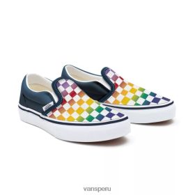 Vans Perú NBDZ461178 único | Vans Zapatos sin cordones de niños Customs Rainbow Checkerboard (4-8 años)