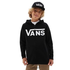 Vans Perú NBDZ461256 blanco y negro | Vans sudadera con capucha y cremallera clásica para niño (8-14 años)