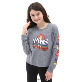 Vans Perú NBDZ461330 gris | Vans Camiseta corta de manga larga con repetidor de sonrisas para niñas (8-14 años)