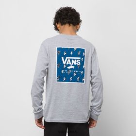 Vans Perú NBDZ462254 azul jaspeado atlético | Vans camiseta de manga larga con estampado de caja trasera para niños