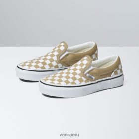 Vans Perú NBDZ462550 tallo de maíz | Vans Slip-on clásico para niños con diseño de tablero de ajedrez