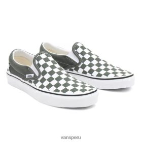 Vans Perú NBDZ46310 verde | Vans zapatos clásicos sin cordones con diseño de cuadros