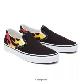 Vans Perú NBDZ46320 negro | Vans zapatos clásicos sin cordones con llamas