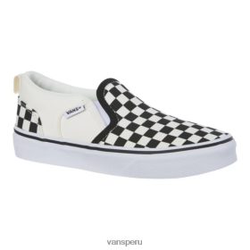 Vans Perú NBDZ464300 damas negro natural | Vans zapatos de skate asher para preescolar/primaria para niños, zapatillas de deporte informales sin cordones para niñas