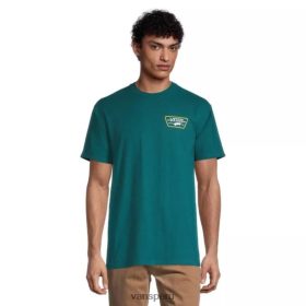 Vans Perú NBDZ464332 blanco verde azulado profundo | Vans Camiseta de manga corta con cuello redondo y parche completo en la espalda para hombre, gráfico de algodón