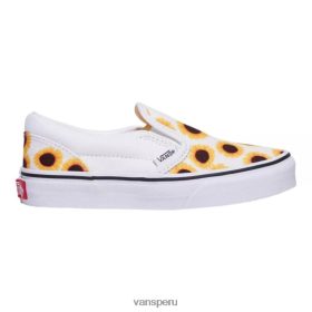 Vans Perú NBDZ464394 amarillo girasol-blanco puro | Vans Zapatos de skate clásicos sin cordones para preescolar para niña