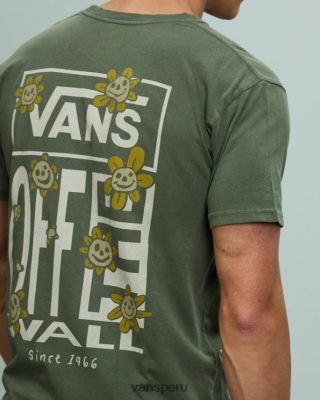 Vans Perú NBDZ464714 pato verde | Vans camiseta de manga corta con estampado floral y sonrisa trippy