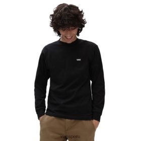 Vans Perú NBDZ46828 blanco y negro | Vans camiseta de manga larga con golpe en el pecho izquierdo