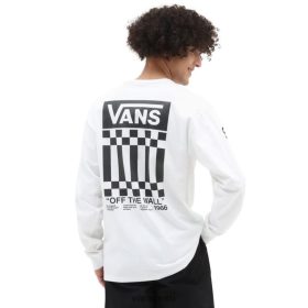 Vans Perú NBDZ46848 blanco | Vans camiseta de manga larga con gráfico de cuadros off the wall