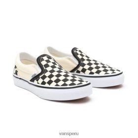Vans Peru NBDZ461065 blanco y negro | Vans Zapatos sin cordones clásicos de niños Checkerboard (4-8 años)
