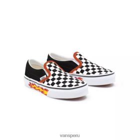 Vans Peru NBDZ461179 único | Vans Zapatos sin cordones de niños Customs Checkerboard Flame (4-8 años)