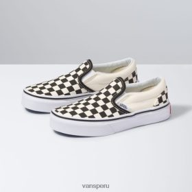 Vans Peru NBDZ461799 blanco y negro | Vans zapatillas sin cordones para niños con diseño de tablero de ajedrez