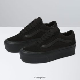 Vans Peru NBDZ462553 ante-lona negro-negro | Vans forma de pila de la vieja escuela