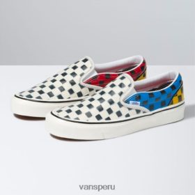 Vans Peru NBDZ463227 cuadros de cuero-multi | Vans Zapatillas sin cordones clásicas a cuadros de cuero de fábrica de Anaheim 98 dx