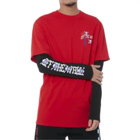 Vans Peru NBDZ463385 rojo de alto riesgo | Vans nueva camiseta universitaria con mangas en capas