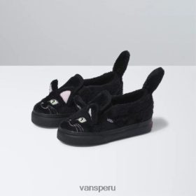Vans Peru NBDZ464201 negro-blanco verdadero | Vans gato sin cordones para niños pequeños