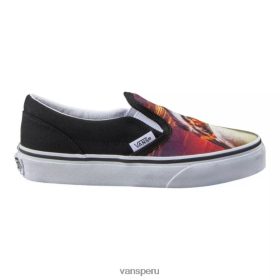 Vans Peru NBDZ464381 tiburón atardecer-negro | Vans Zapatillas de skate clásicas para preescolar para niños, zapatillas de deporte, caña baja para niño, sin cordones