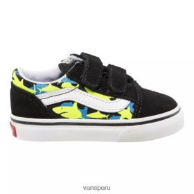 Vans Peru NBDZ464385 negro-amarillo de seguridad | Vans zapatos de skate old skool v para niño pequeño