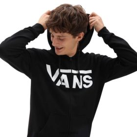 Vans Peru NBDZ46909 blanco y negro | Vans sudadera con capucha y cremallera clásica